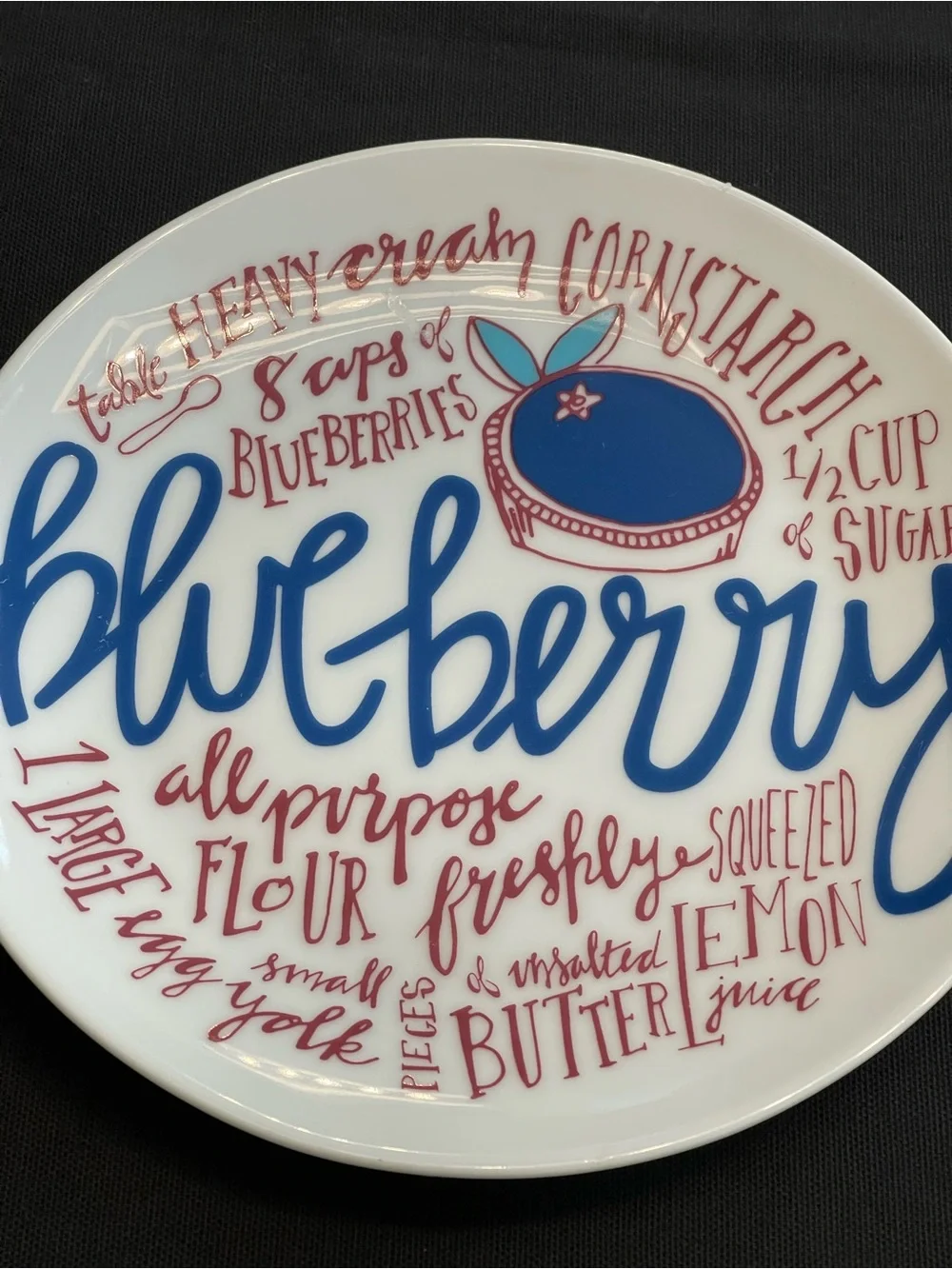 Set of 4 Dessert-Themed Ceramic Plates (Apple, Blueberry, Pecan, Pumpkin)